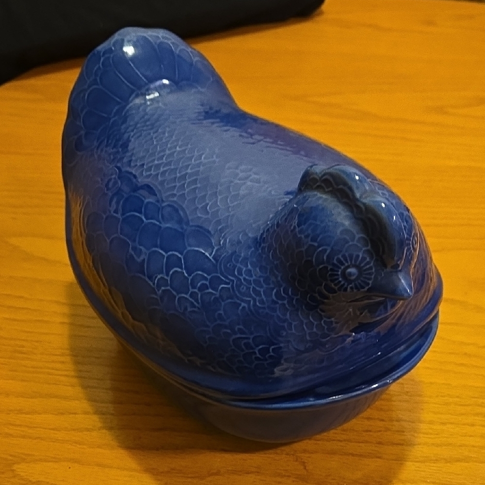 VTG 1992 Taylor & NG Environmental Ceramics Nested Hen Chicken Roaster Blue MCM